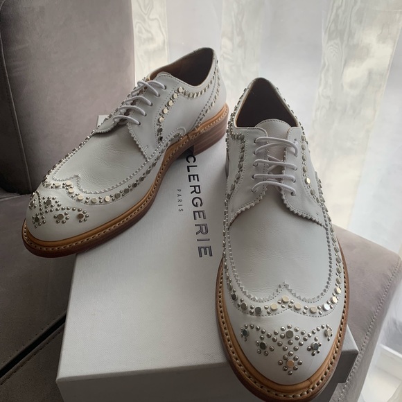 NIB Robert Clergerie Paris White Studded Brogue Shoes size 39.5 - Picture 5 of 15